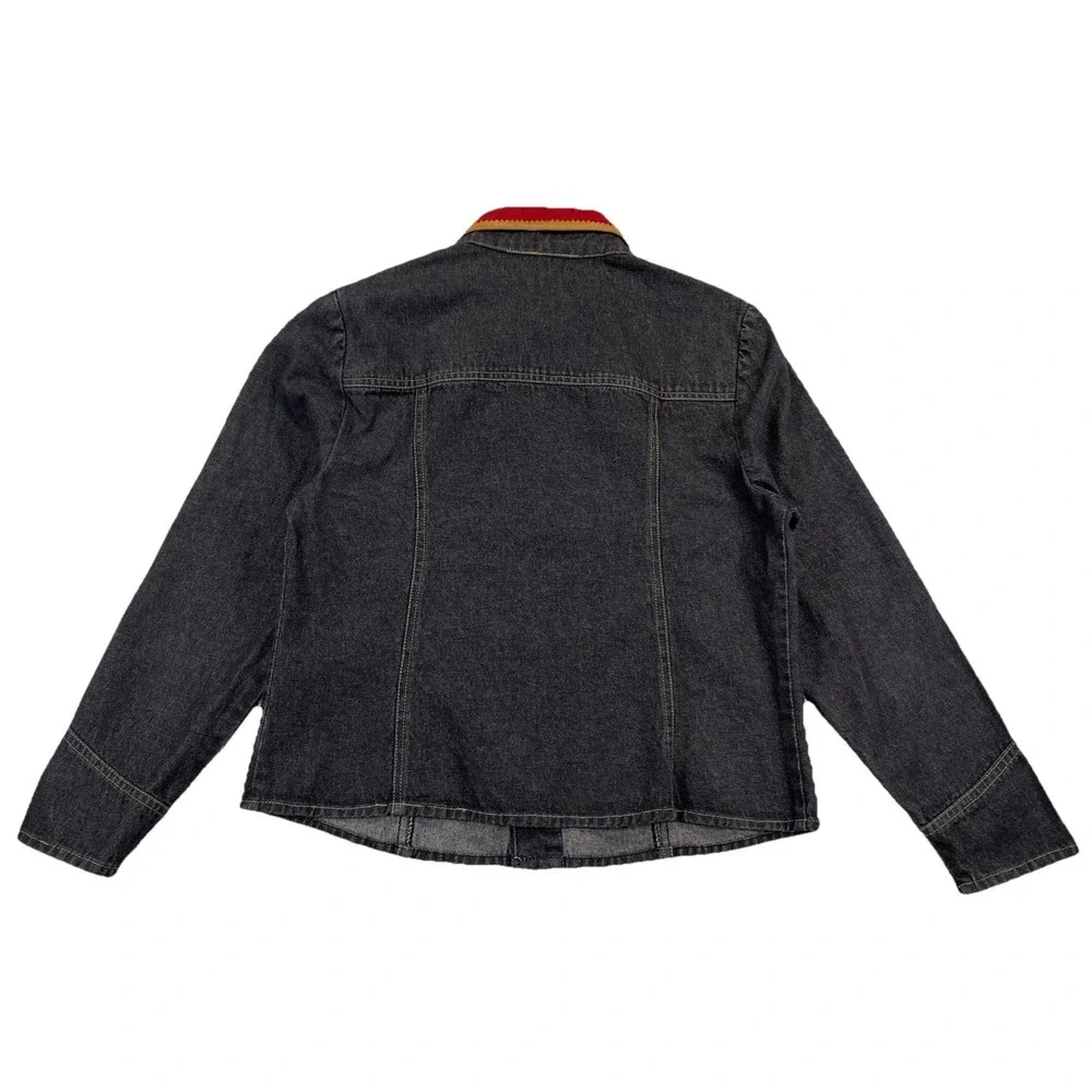 Double D Ranch Yoakum Women's Medium Black‎ Denim Jacket Beaded Collar